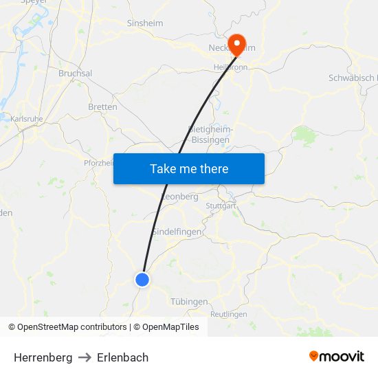 Herrenberg to Erlenbach map