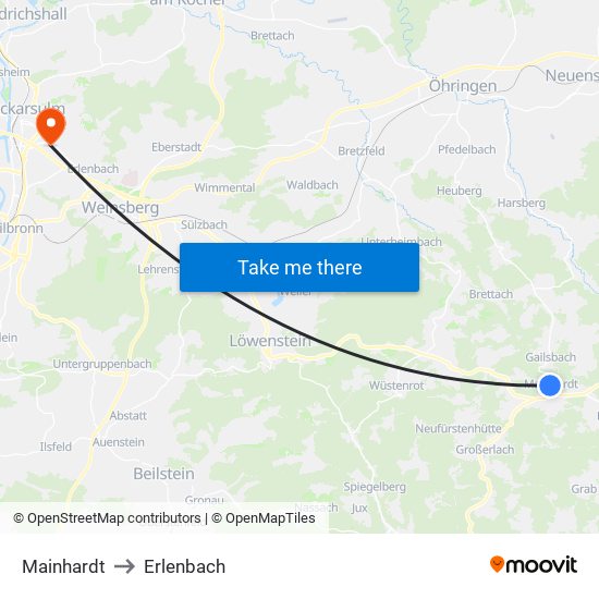 Mainhardt to Erlenbach map