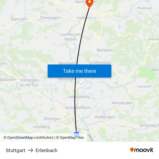 Stuttgart to Erlenbach map