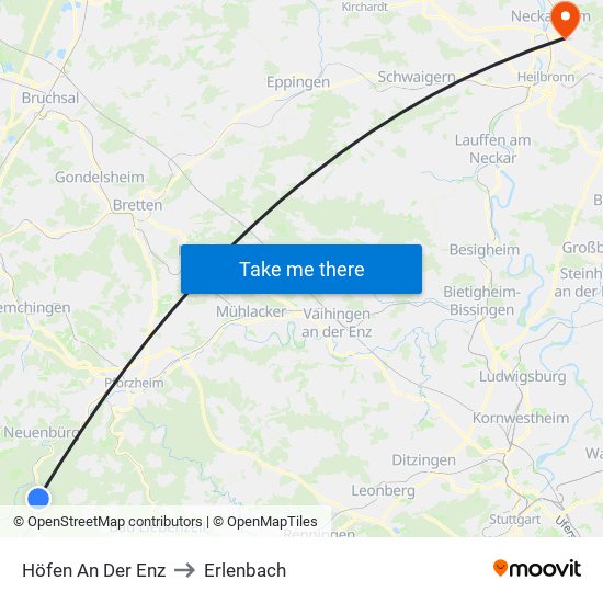 Höfen An Der Enz to Erlenbach map