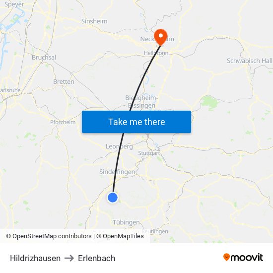 Hildrizhausen to Erlenbach map