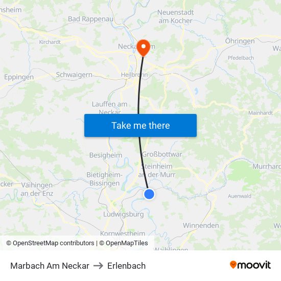 Marbach Am Neckar to Erlenbach map