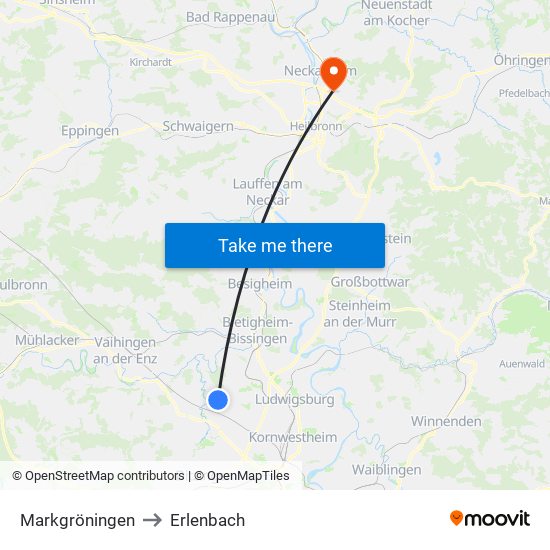 Markgröningen to Erlenbach map