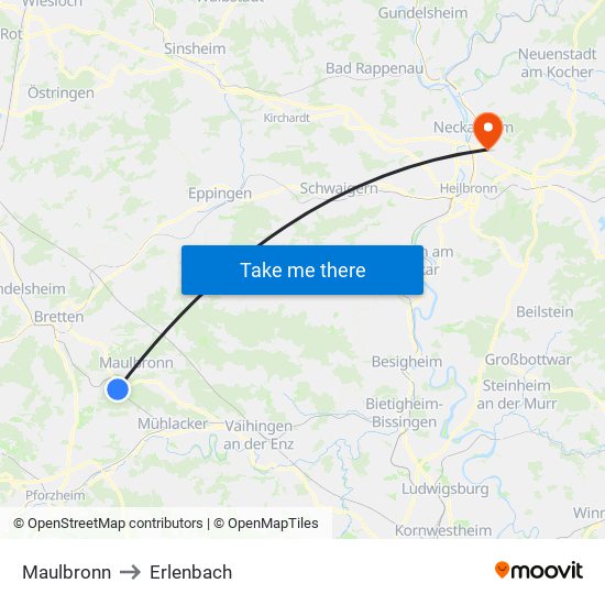 Maulbronn to Erlenbach map