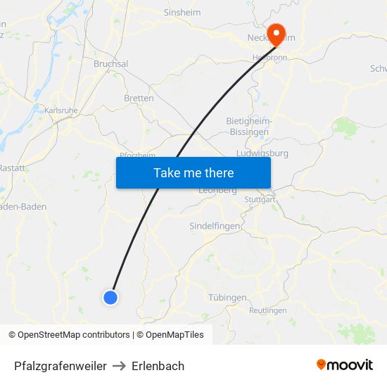 Pfalzgrafenweiler to Erlenbach map