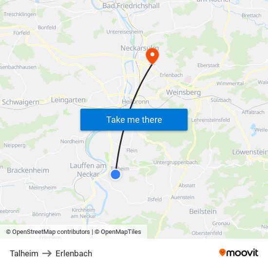 Talheim to Erlenbach map