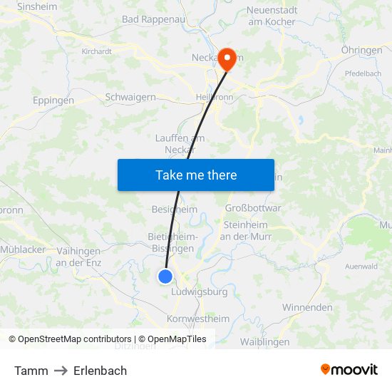 Tamm to Erlenbach map