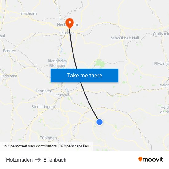 Holzmaden to Erlenbach map