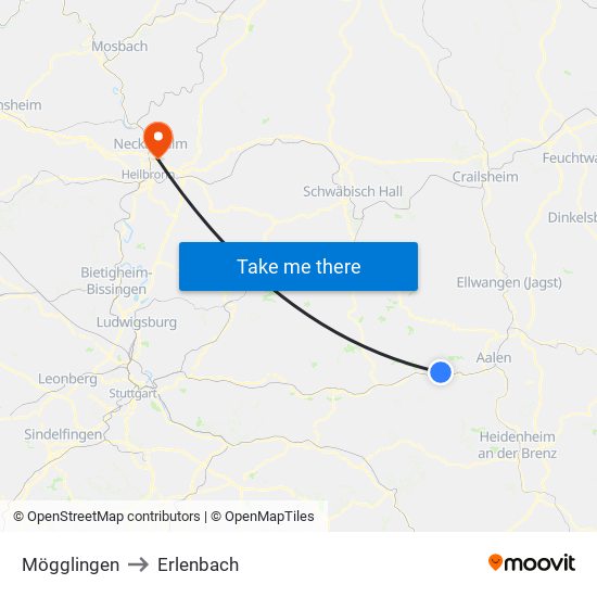 Mögglingen to Erlenbach map