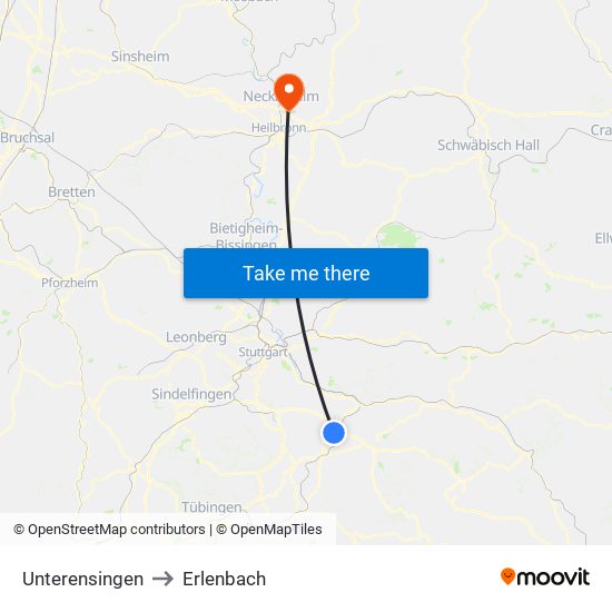 Unterensingen to Erlenbach map