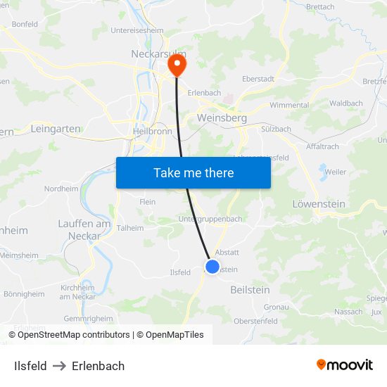 Ilsfeld to Erlenbach map