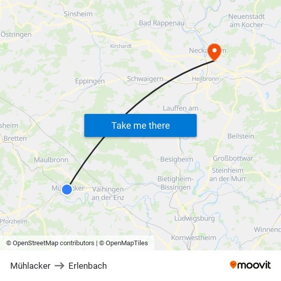 Mühlacker to Erlenbach map