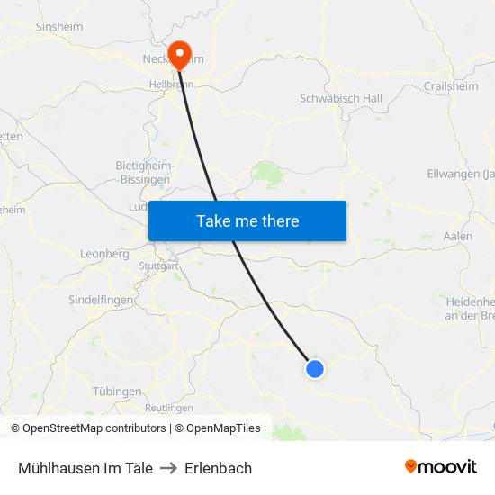 Mühlhausen Im Täle to Erlenbach map