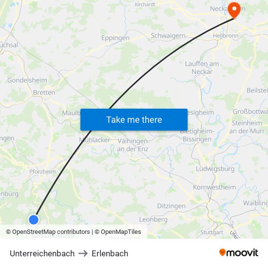 Unterreichenbach to Erlenbach map