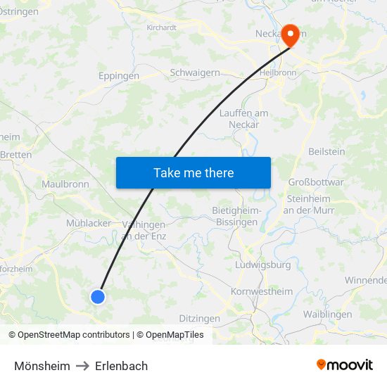 Mönsheim to Erlenbach map