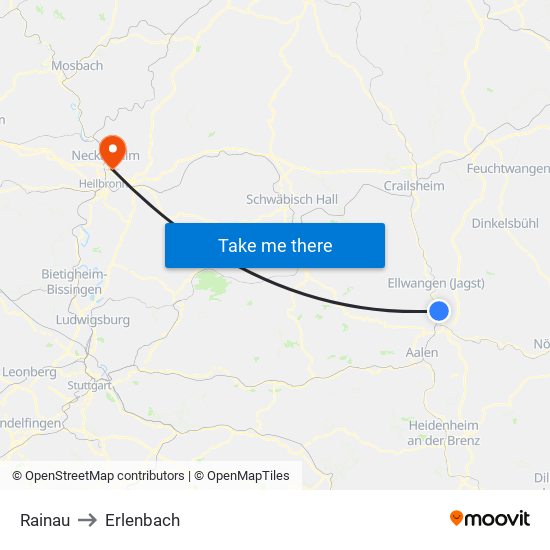 Rainau to Erlenbach map