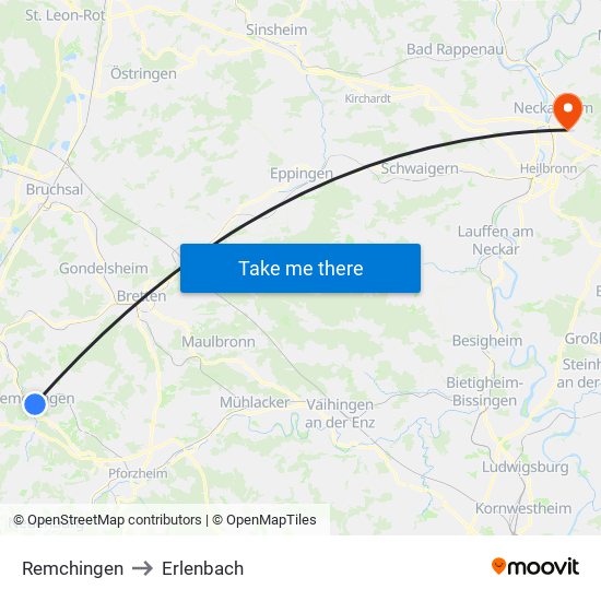 Remchingen to Erlenbach map