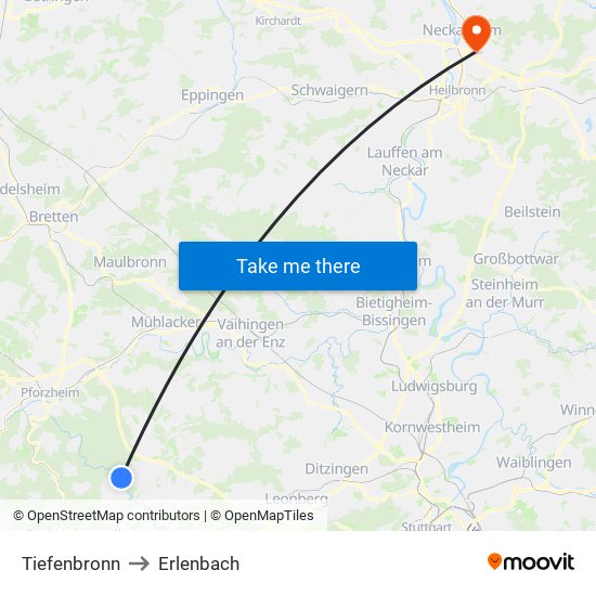 Tiefenbronn to Erlenbach map
