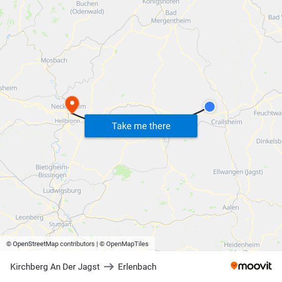 Kirchberg An Der Jagst to Erlenbach map