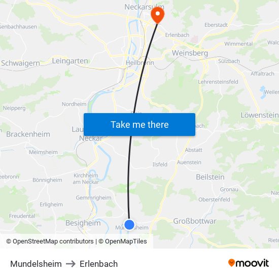 Mundelsheim to Erlenbach map