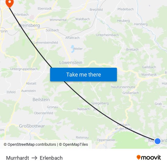 Murrhardt to Erlenbach map