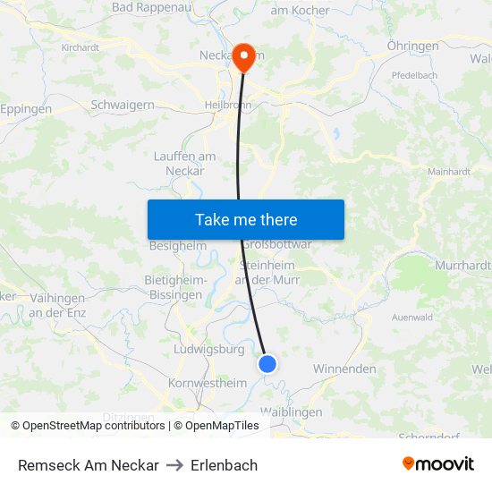 Remseck Am Neckar to Erlenbach map