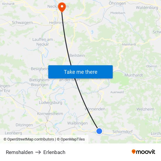 Remshalden to Erlenbach map