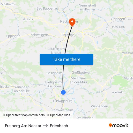 Freiberg Am Neckar to Erlenbach map