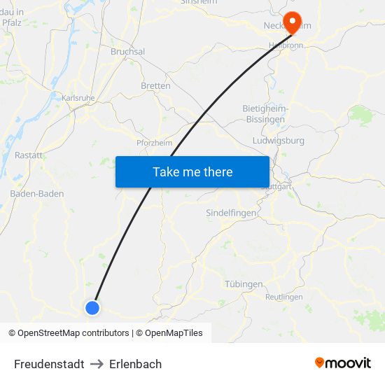 Freudenstadt to Erlenbach map