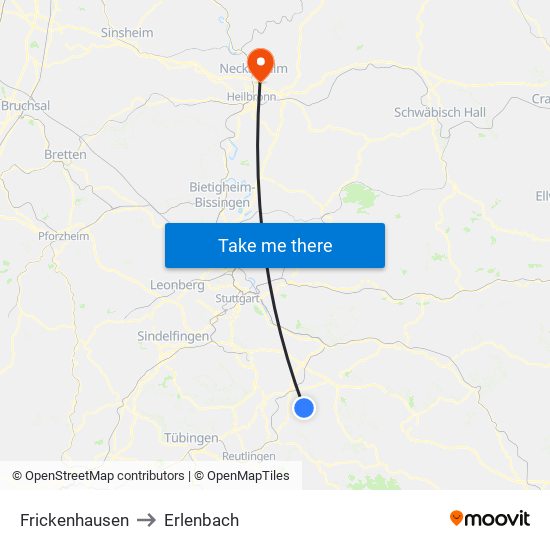 Frickenhausen to Erlenbach map