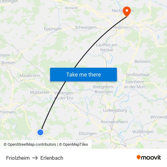 Friolzheim to Erlenbach map