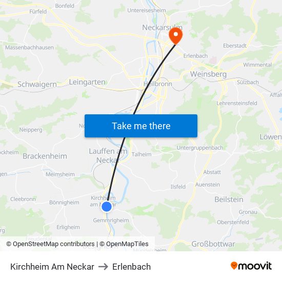 Kirchheim Am Neckar to Erlenbach map