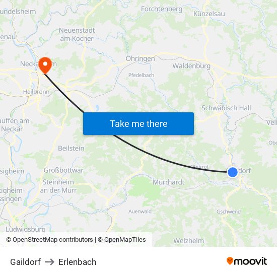 Gaildorf to Erlenbach map