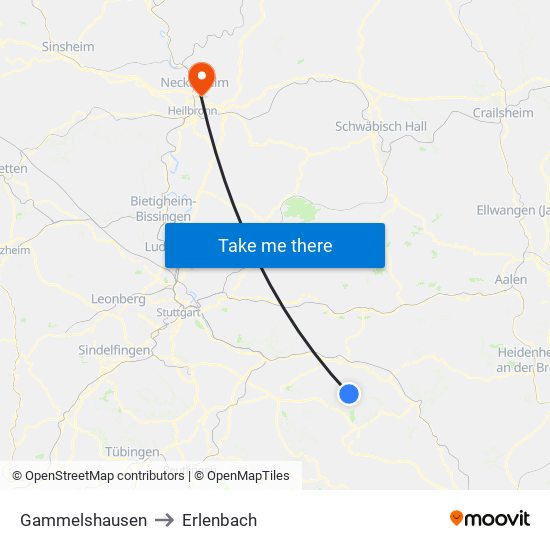 Gammelshausen to Erlenbach map