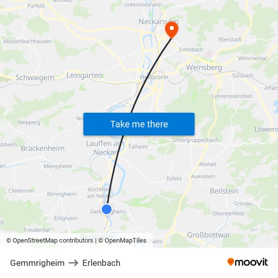 Gemmrigheim to Erlenbach map