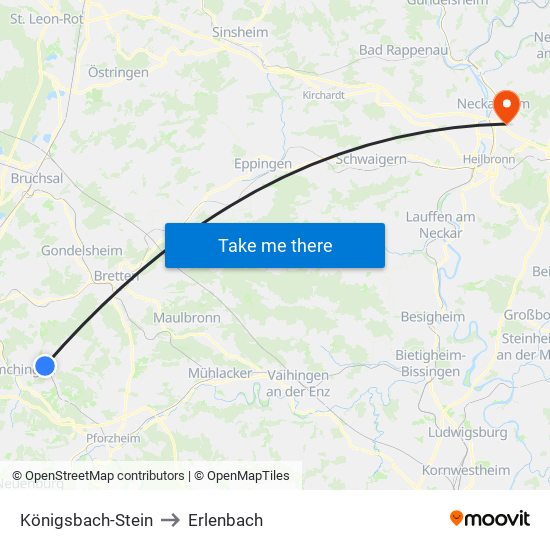 Königsbach-Stein to Erlenbach map