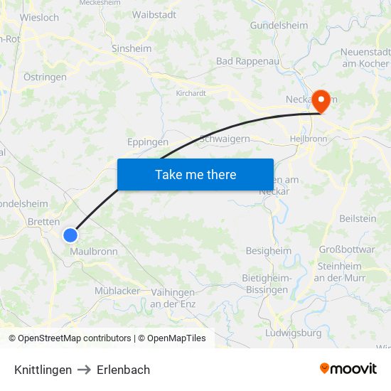 Knittlingen to Erlenbach map