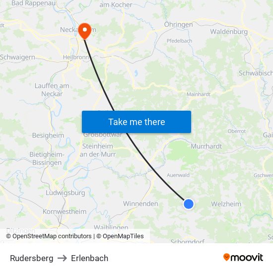 Rudersberg to Erlenbach map