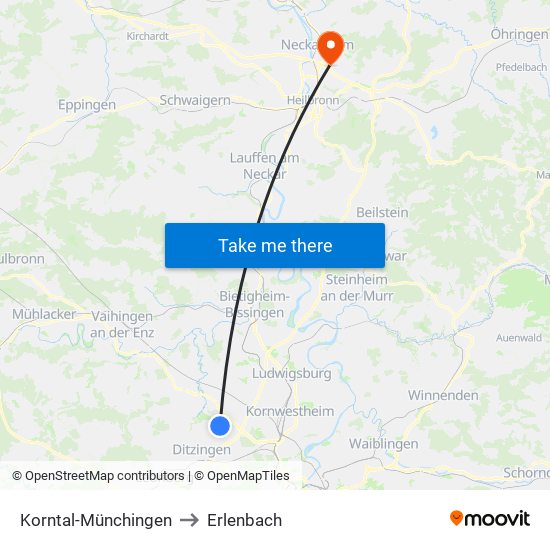 Korntal-Münchingen to Erlenbach map