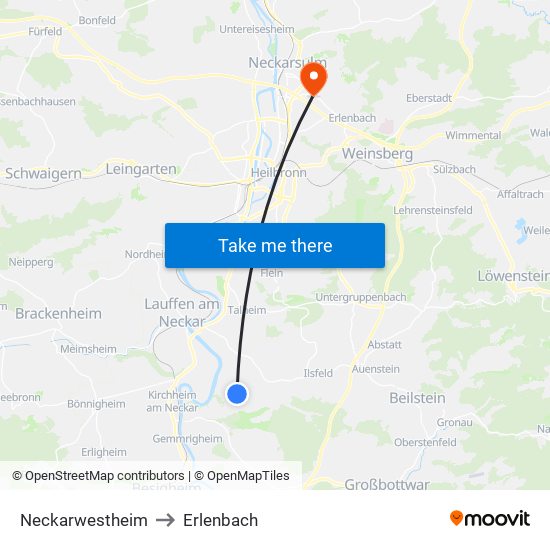 Neckarwestheim to Erlenbach map