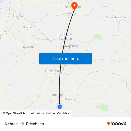 Nehren to Erlenbach map