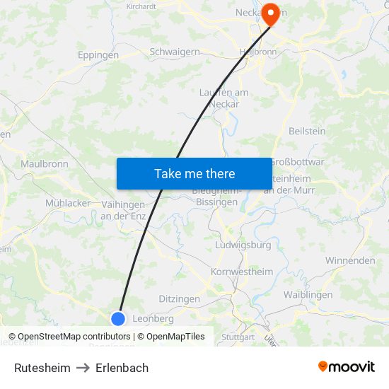 Rutesheim to Erlenbach map