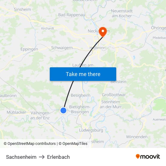 Sachsenheim to Erlenbach map