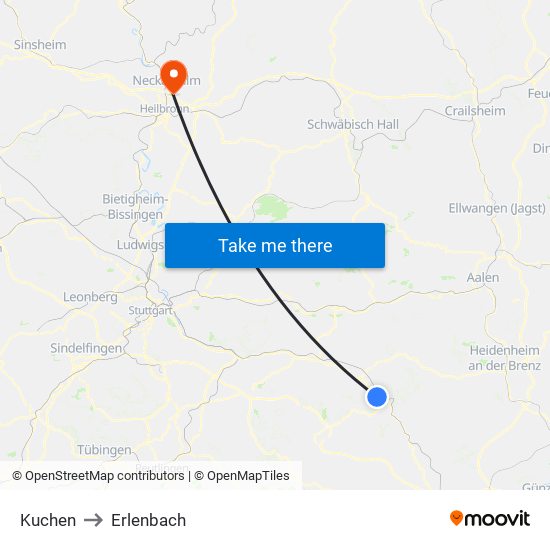 Kuchen to Erlenbach map