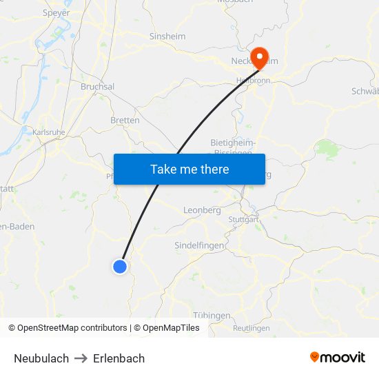 Neubulach to Erlenbach map