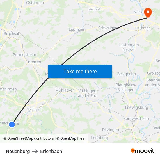 Neuenbürg to Erlenbach map