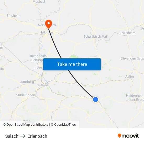 Salach to Erlenbach map