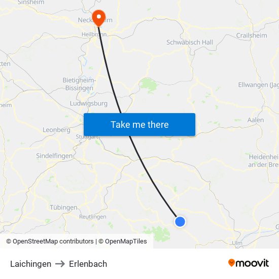 Laichingen to Erlenbach map