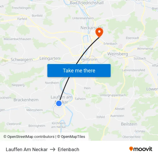 Lauffen Am Neckar to Erlenbach map