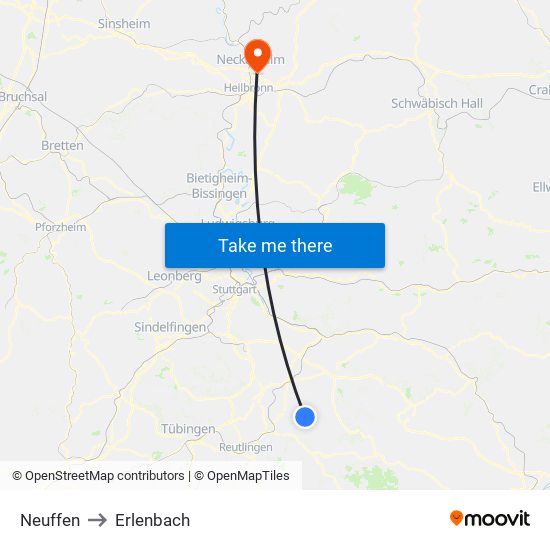 Neuffen to Erlenbach map